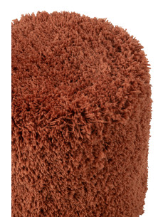 Pouf en polyester shaggy cylindrique briqueJ-Line