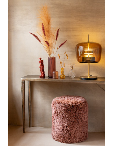 Pouf en polyester shaggy cylindrique briqueJ-Line