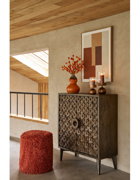 Pouf en polyester shaggy cylindrique briqueJ-Line