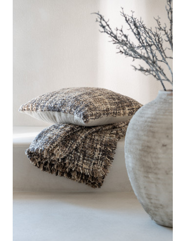 Coussin en tweed acrylique/coton marron/beigeJ-Line