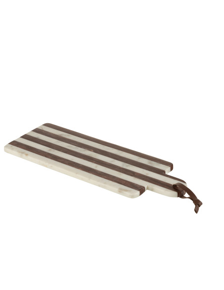 Planche rectangulaire à rayures en marbre blanc/marron, grande