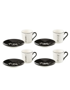 Boîte de 4 tasses à café + soucoupe Windownbox en céramique noir/blanc petitJ-Line