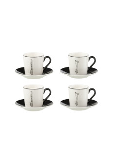 Boîte de 4 tasses à café + soucoupe Windownbox en céramique noir/blanc petitJ-Line 2