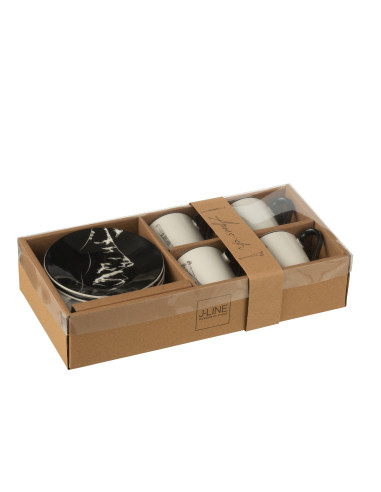 Boîte de 4 tasses à café + soucoupe Windownbox en céramique noir/blanc petitJ-Line