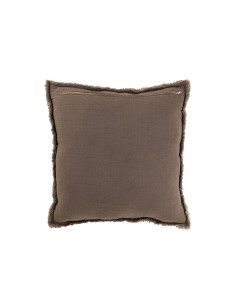 Coussin avec des bords effilochés en coton/polyester taupeJ-Line