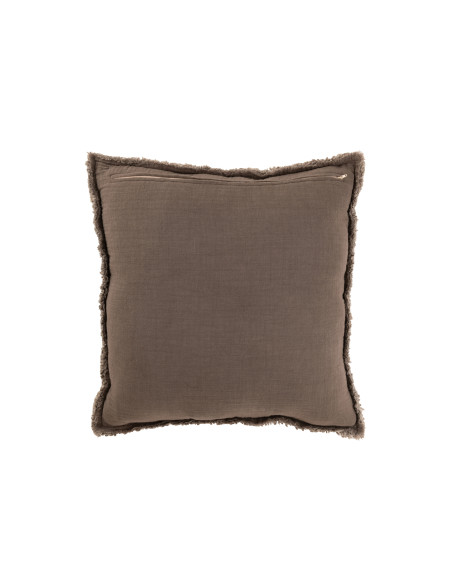 Coussin avec des bords effilochés en coton/polyester taupeJ-Line
