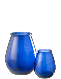 Vase Œuf Verre Bleu GrandJ-Line51219 2