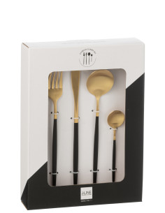 Couverts de table en acier inoxydable mat doré et noir de 24 piècesJ-Line