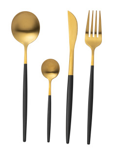 Couverts de table en acier inoxydable mat doré et noir de 24 piècesJ-Line 2