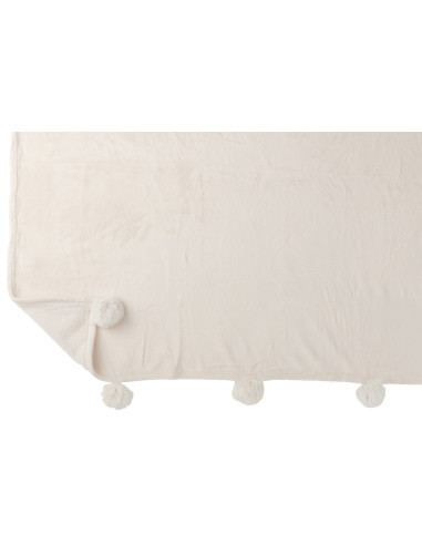 Tissu à carreaux en polyester crème avec pomponJ-Line