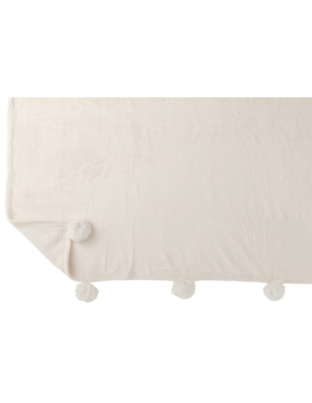 Tissu à carreaux en polyester crème avec pomponJ-Line