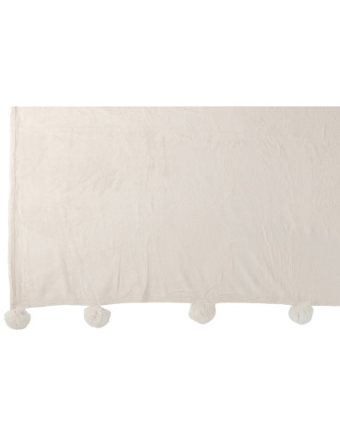 Tissu à carreaux en polyester crème avec pomponJ-Line
