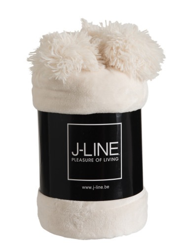 Tissu à carreaux en polyester crème avec pomponJ-Line
