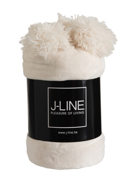 Tissu à carreaux en polyester crème avec pomponJ-Line