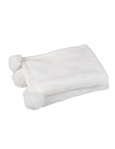 Plaid Pompon Polyester Blanc