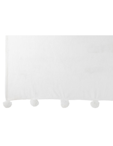 Plaid Pompon Polyester Blanc