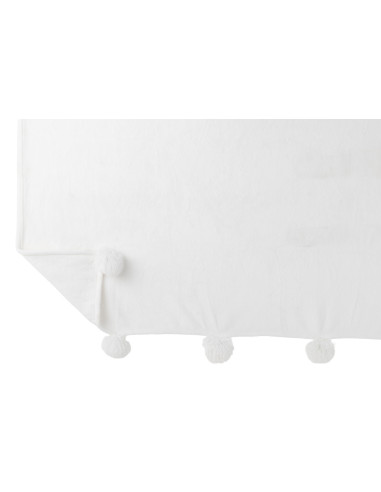 Plaid Pompon Polyester Blanc