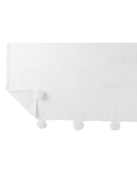 Plaid Pompon Polyester Blanc