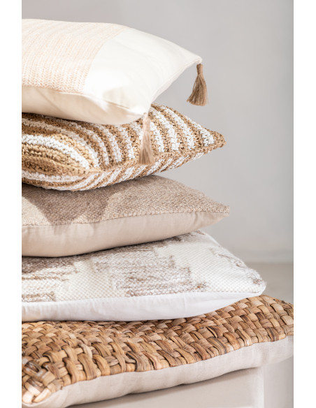 Coussin carré 1 côté en roseau/textile naturel, grandJ-Line