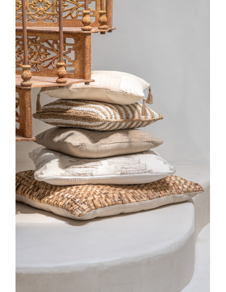 Coussin carré 1 côté en roseau/textile naturel, grandJ-Line