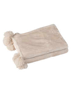 Tissu à carreaux en polyester beige clair avec pompons.J-Line