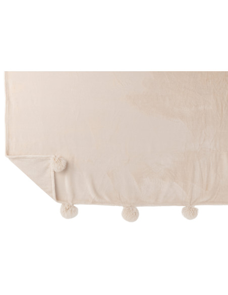 Tissu à carreaux en polyester beige clair avec pompons.J-Line