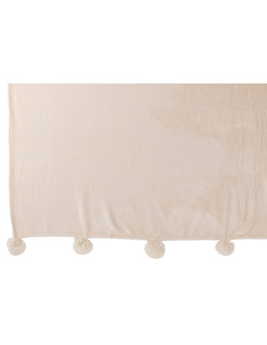 Tissu à carreaux en polyester beige clair avec pompons.J-Line