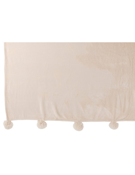 Tissu à carreaux en polyester beige clair avec pompons.J-Line
