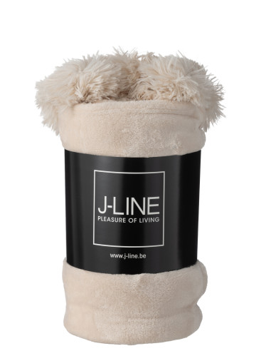Tissu à carreaux en polyester beige clair avec pompons.J-Line