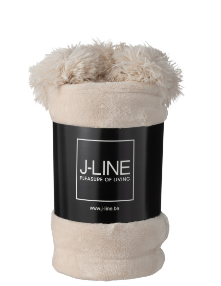 Tissu à carreaux en polyester beige clair avec pompons.J-Line