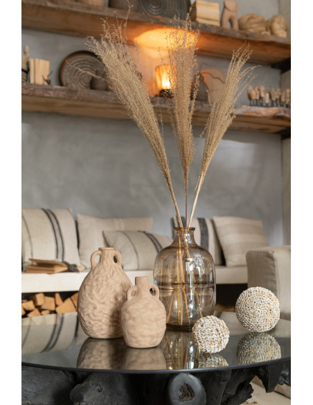Vase en verre ambré avec petit rebord rond.J-Line23321