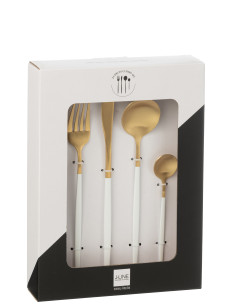 Couverts de table en acier inoxydable mat doré et blanc de 24 piècesJ-Line