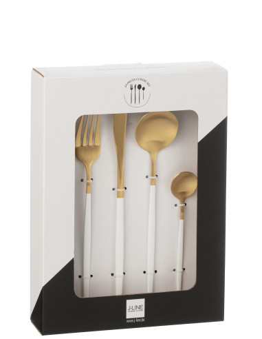 Couverts de table en acier inoxydable mat doré et blanc de 24 piècesJ-Line