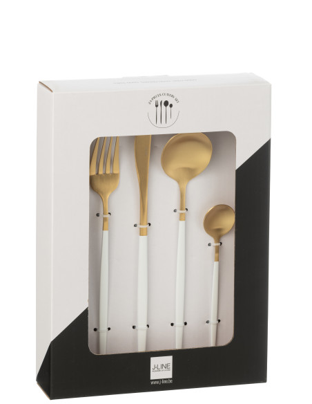Couverts de table en acier inoxydable mat doré et blanc de 24 piècesJ-Line