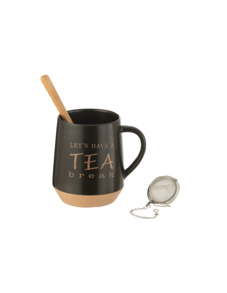 Tasse à thé + cuillère + boule à thé en céramique noireJ-Line