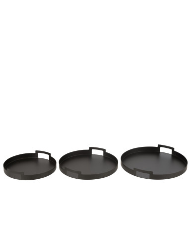 Ensemble de 3 plateaux ronds en métal noirJ-Line