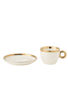 Boîte de 4 tasses et soucoupes en céramique blanche/orJ-Line
