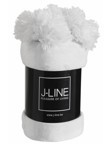 Plaid Pompon Polyester Blanc