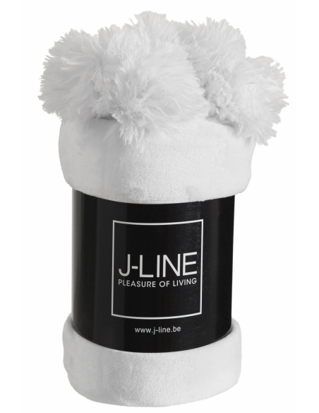 Plaid Pompon Polyester Blanc