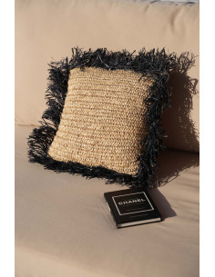 Housse de coussin en raphia - Naturel Noir - 40x40 2