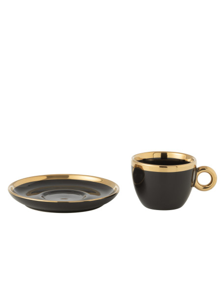 Boîte de 4 tasses et soucoupes en céramique noir/orJ-Line