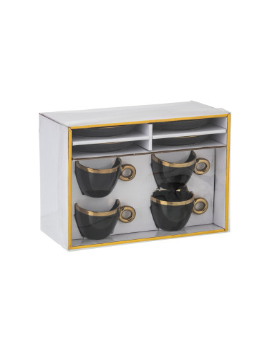 Boîte de 4 tasses et soucoupes en céramique noir/orJ-Line
