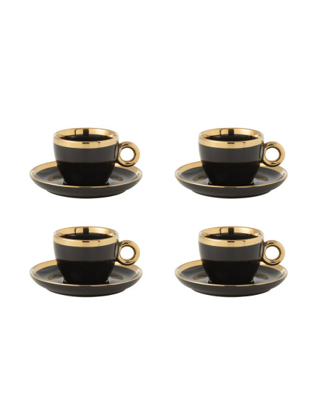 Boîte de 4 tasses et soucoupes en céramique noir/orJ-Line